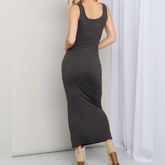 💲1️⃣0️⃣ Bundled ✔️Zenana Charcoal Grey Tank Dress Ankle Length sz Large - Picture 4 of 8